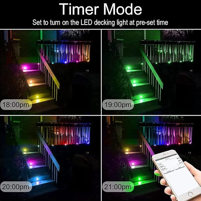 Sumaote LED Deck Lights Kit Multicolor 20Pack 1.22 Smart RGBW+IC Recessed Low Voltage Deck Light IP67 Waterproof 12V Step Lights Outdoor for Garden Yard Path Landscape Decor