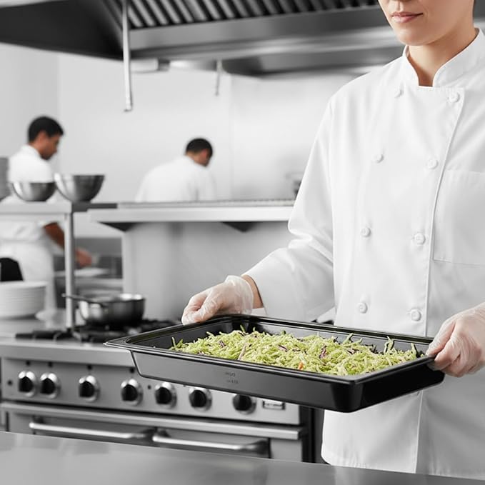 TrueCraftware- Full Size 2-1/2” Deep Polycarbonate Food Pan Black Color-Commercial Restaurant Food Storage Containers Hotel Pans for Catering Buffets Restaurants Fruits Vegetables Corns