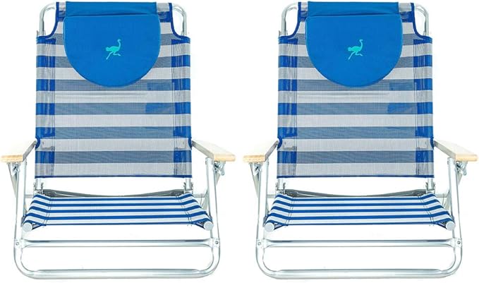 Ostrich SBSC-1016S South Adult Beach Lake Sand Lounging Chair Striped (2 Pack)