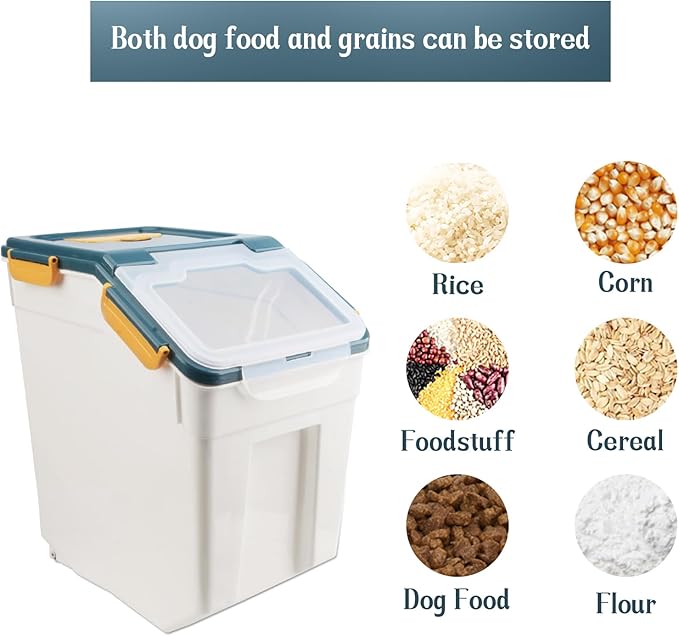2 Pack Rice Storage Container with Measuring Cup 50 lb Flour Storage Container with Wheels BPA Free Food Storage Container Dog Cat Food Bin Set for Dry Food Sugar Cereal(Blue)