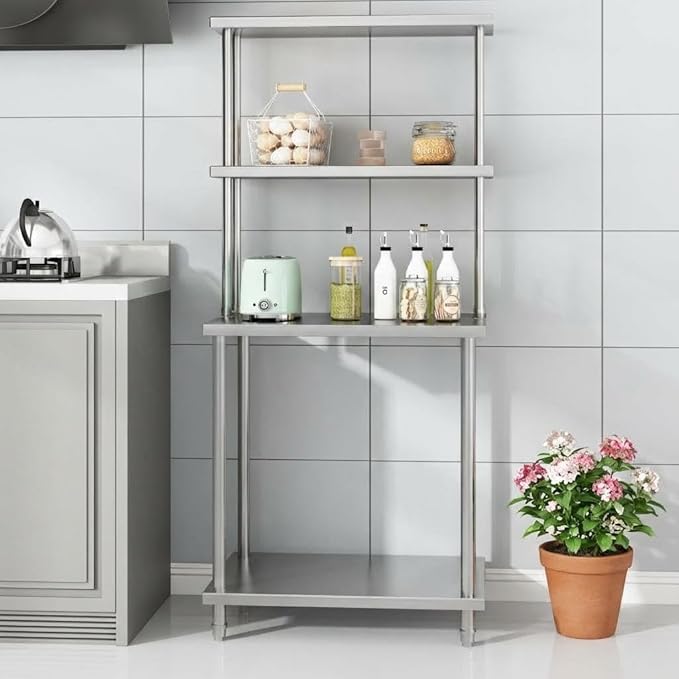 12 x 30 Stainless Steel Double Overshelf 2-Tier Adjustable Shelf for Prep Table Commercial Storage Rack over Oven Shelving for Kitchen Restaurant Food Truck Utility Room Dish Drying
