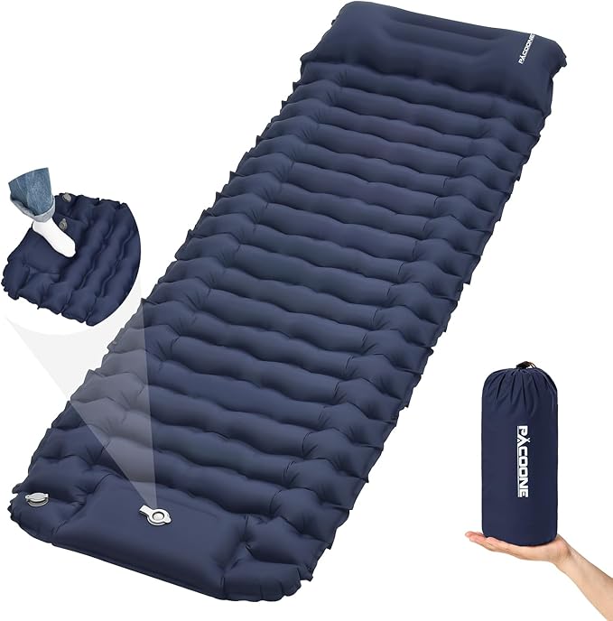 Camping Sleeping Pad Connectable Design for Double Mat Ultralight Inflatable Sleeping Mat with Pillow Built-in Foot Pump Portable Camping Air Mattress for Backpacking Hiking Tent (Navy)
