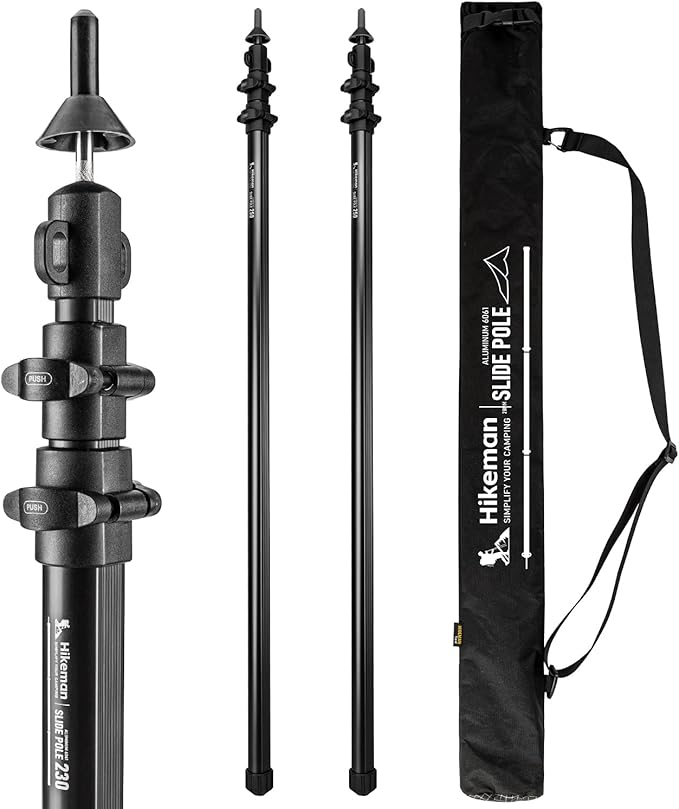 HIKEMAN Tarp Poles-Heavy Duty Aluminum Telescoping Tent Poles - Adjustable Set of 2 for Canopy Awning and Hiking