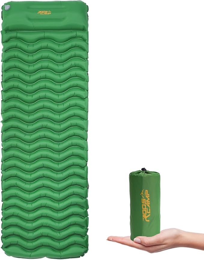 Ultralight Sleeping Pad with Pillow– Inflatable Camping Mat for Backpacking Traveling and Hiking Compact and Portable (Green)