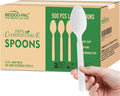 500 Count Compostable Disposable Non Plastic Spoons Large Heavy Duty Biodegradable Utensils Eco Friendly Durable Sturdy Recyclable Spoons Flatware Silverware for Party Wedding Daily Use