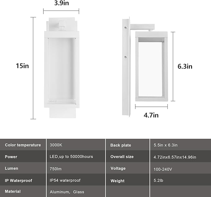 Modern Outdoor Light Fixtures Dusk to Dawn Outdoor Lighting15 Exterior Wall Sconce Porch Light Black Garage Lights Wall Lamp Waterproof Outdoor Lights for House Garden Front DoorWhite
