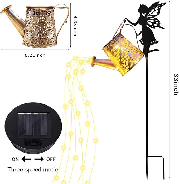 2Pack Solar Watering Can LightsWaterproof Hollowed-Out Retro Metal Outdoor Lights with Fairy or Gnomes AccessoriesGifts for Mom Grandma Women Garden Patio Pathway Christmas Decor(Angel 2 Style)