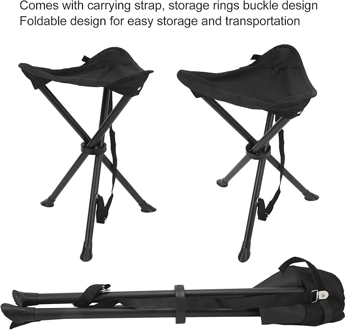 Folding Tripod Stool Foldable Tripod Stool 200KG Load Bearing Anti Slip Good Stability with Non Slip Feet for Outdoor Camping (Black)