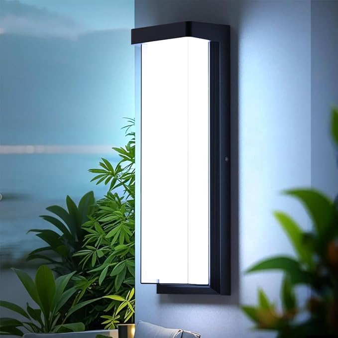 Sytmhoe LED Outdoor Wall Light Fixture16in Dimmable Modern Porch&ampPatio Wall Light Fixture6000K Black Exterior Sconce Light Mounted for House Garage Porch Courtyard(2Packs)
