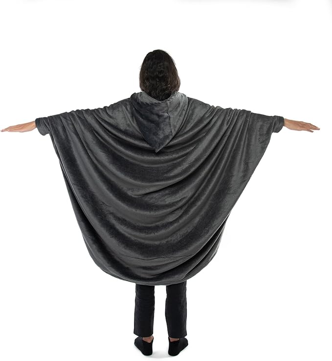 Mintra Home Wearable Blanket Hoodie Soft Warm &amp Cozy Snuggies for Women &amp Men Hooded Blanket with Full Sleeves for Adults One Size Fits All 70in x 62in (Grey)