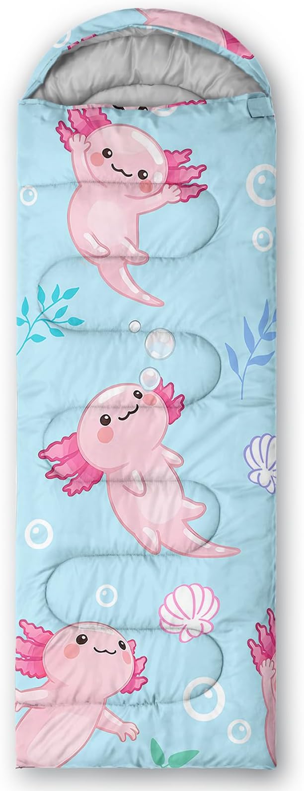 QOOMO Axolotl Cute Camping Sleeping Bags3 Season Warm &amp Cool WeatherLightweightWaterproof Sleeping Bags for Adults &amp KidsTravelingand Outdoors