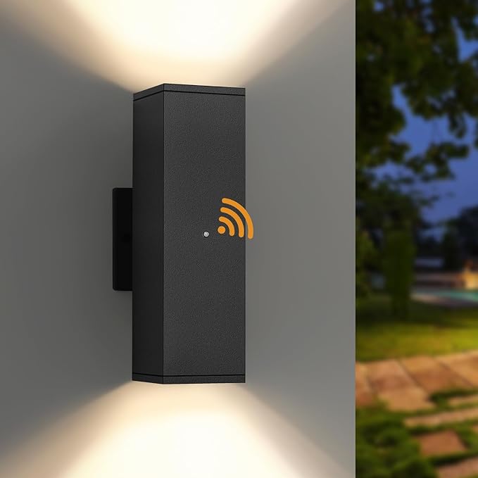 Dusk to Dawn Outdoor Lighting LED Square Up and Down Outdoor Sconce Lights Matte Black Exterior Lighting Fixtures with 7W LED Bulbs Front Porch Lights for house Garage Patio Doorway 1 Pack
