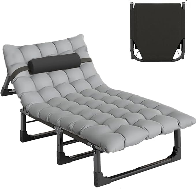 Portable Folding Camping Cot Adjustable 4-Position Adults Reclining Folding Camping Cot Sleeping Bed Cots for Office Pool Beach Patio Camping Lawn Outside (Gray)