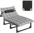 Portable Folding Camping Cot Adjustable 4-Position Adults Reclining Folding Camping Cot Sleeping Bed Cots for Office Pool Beach Patio Camping Lawn Outside (Gray)