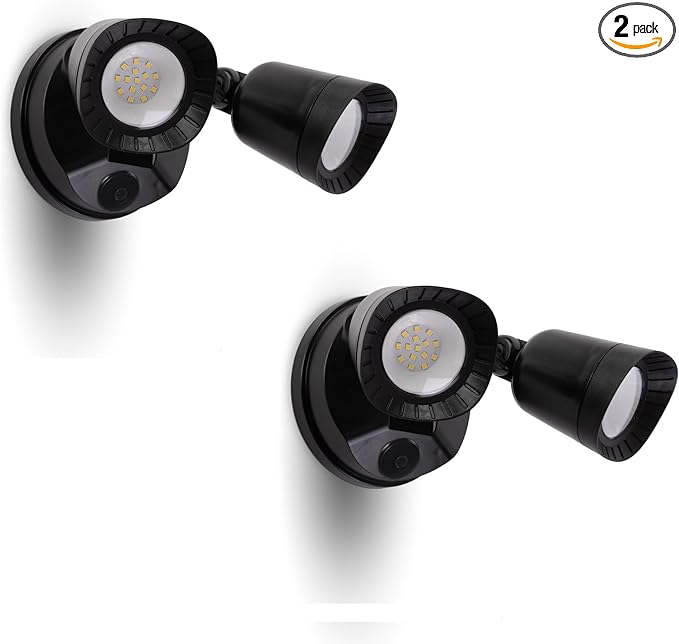 2 Pack LED Flood Lights Outdoor 16W 1900LM IP65 Waterproof Dusk to Dawn Dual Head Security Lights Exterior Wall Light for House Patio Garage Yard-Black 2P