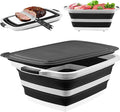 Collapsible BBQ Prep Tub with Cutting Board &amp Lid Folding Food Container BPA-Free Heavy-Duty Dishwasher Safe Upgraded Drain Hole - for Camping Grilling Outdoor Cooking (Black XX-Large)