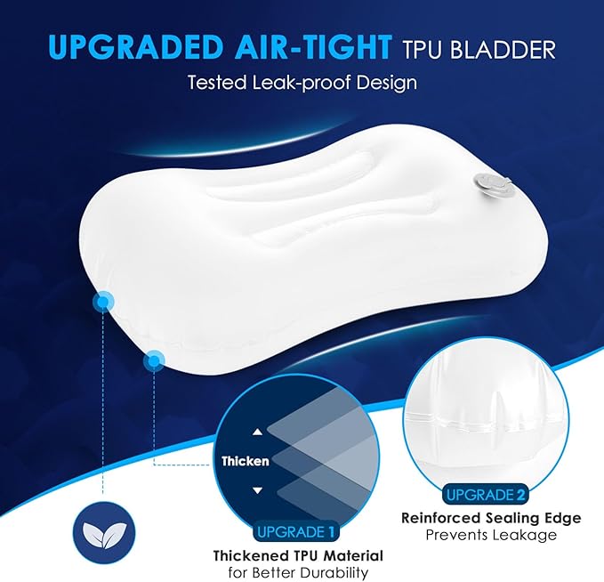 Hikenture Camping Pillow with Removable Cover - Ultralight Inflatable Pillow for Neck Lumbar Support - Upgrade Backpacking Pillow - Washable Travel Air Pillows for Camping Hiking Backpacking