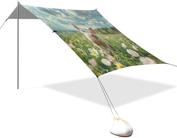 Cute Frolicking Piglet Beach Tent Sun Shelter 9.2' x 10.5' Beach Canopy with 4 Sandbags 4 Stability Poles Sand Shovels - Tent Canopy for Beach Camping Fishing Picnics