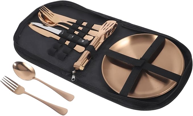 STOBAZA 1Set Stainless Steel Camping Utensil with Case Portable Travel Cutlery for Outdoor Dining Picnic and Camping Easy to Clean Stylish Design for Complete