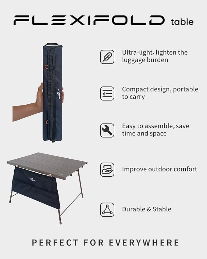 Flexifold Ultralight Aluminum Camping Table Portable Folding Camping Table Small Outdoor Side Table with Carry Bag for Outdoor Cooking Picnic Camp Beach Travel