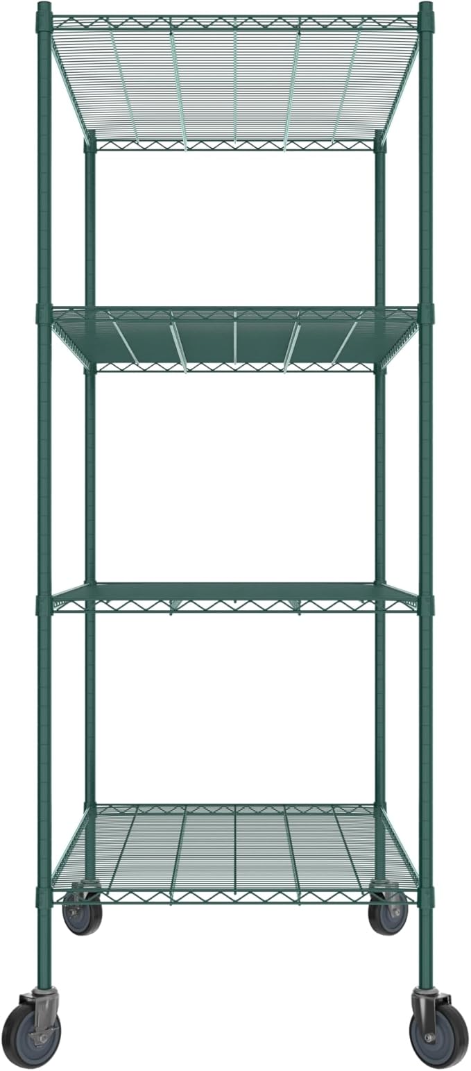 Commercial NSF Listed Green Epoxy Mobile Wire Shelving Kit 30 x 48 x 80 with 4 Shelves Perfect for Warehouse Walk-in Refrigerator Freezer Grocery Store Restaurant Dishroom
