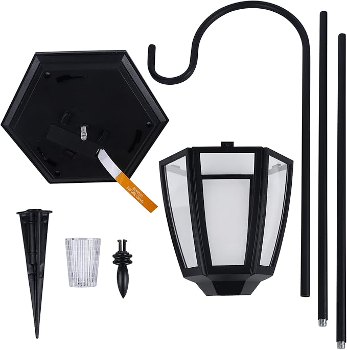 Dynaming 4 Pack Solar Hanging Lights Outdoor Solar Powered Garden Decorative Lanterns with 4 x 38 Inch Shepherd Hooks Waterproof Landscape Lighting for Lawn Patio Yard Pathway Driveway Warm White