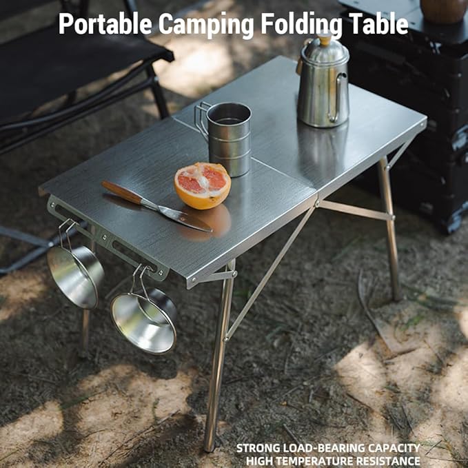 Topyond Camping Folding Table High Temp Edurance and Double Triangle Structure for Stability Camping Table with Storage Bag Portable Table for Camping Hiking and Picnics