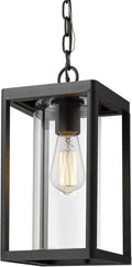 Beionxii Outdoor Pendant Light Modern Exterior Hanging Porch Lantern Black Cast Aluminum w/Clear Cylinder Glass - A291H-1PK
