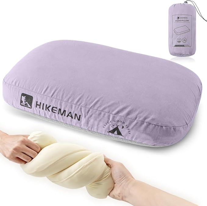 HIKEMAN Camping Memory Foam Pillow - Ultralight Travel Backpacking Ergonomic Pillow with Removable CoverNeck Lumbar Support for Outdoor CampSportHikingBackpacking Sleep (Purple)