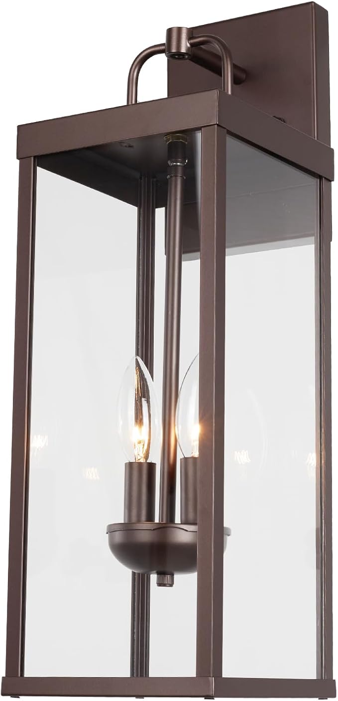 Outdoor Wall Sconce Light 20 Inch Tall Transitional Exterior Wall Lighting with Clear Glass Modern Outside Bronze Carriage Lantern Lamp for Front Porch Garage Garden Patio Corridor Doorway
