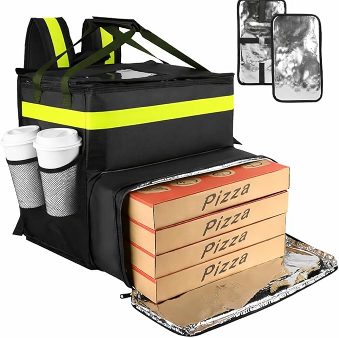 Bodaon Food Delivery Backpack with 2 Base Plates Dual-Layer Insulated Compartments Waterproof Lining Reflective Strip - Pizza Delivery Bag for Bike Couriers Grocery Takeout Food Transport