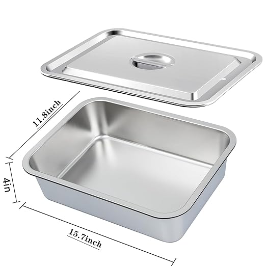 4 Packs Stainless Steel Commercial Bus Tub With Lid– 12L Heavy Duty Utility Tote Box for Dishwashing Meat Prep and Kitchen Storage – Large Capacity Restaurant Bus Box (With Lid)