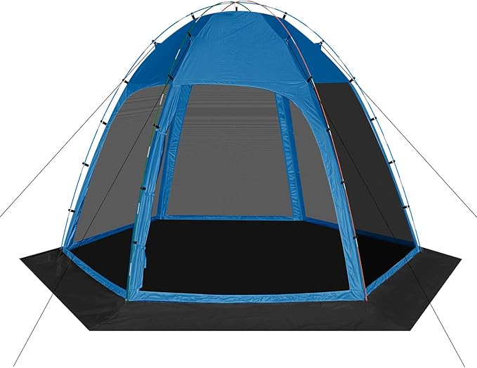 Screen Tent with Removable Floor Siebwin 11.8'x11.8' Six-Sided Gazebos with Mosquito Netting Sunproof Outdoor Canopy Tent for 6-8 People Family Backyard Party Outside Activities Blue