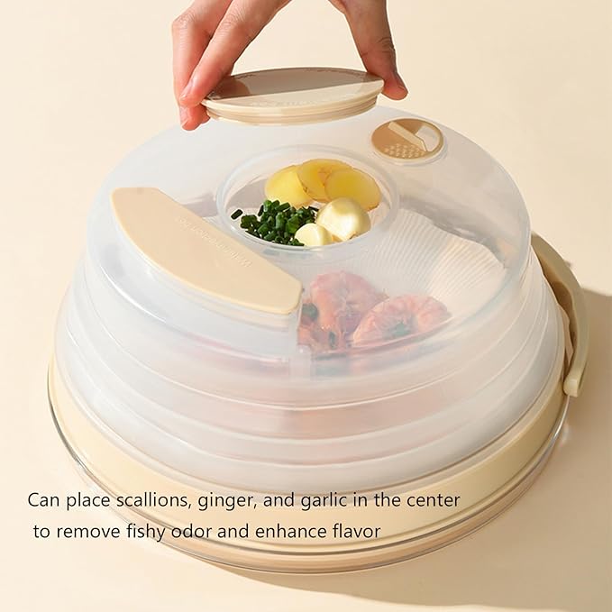 Space Saving Foldable Microwave Cover and Raised Handle Heatproof Steaming Protections Lid for Food Nonflammable Splatter Cover Compressible Food Cover
