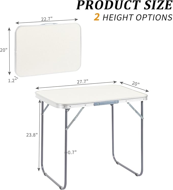 Aluminum Folding Camping Table Outdoor Lightweight Picnic Table 27x20x24 Portable Silver Rectangular Table for BBQ RV Beach Travel