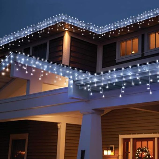 LYHOPE Icicle Christmas Lights 432 LED 35.4ft 8 Modes Icicle String Lights with 72 Drops Window Curtain Fairy Lights for Xmas Eaves Wedding Garden Outdoor Indoor Decor (Clear White)