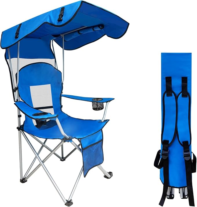 Portable Folding Camping Chair - Lightweight Durable Outdoor Chair for Camping Fishing Beach Lawn and More - Comfortable Folding Chairs for Outside Activities (Blue)