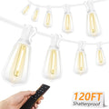 Brightever 120FT LED Outdoor String Lights with Remote Patio Lights Outdoor Waterproof with 38 Shatterproof Edison Bulbs Dimmable Outside Hanging Light for Birthday Party Christmas Decor White