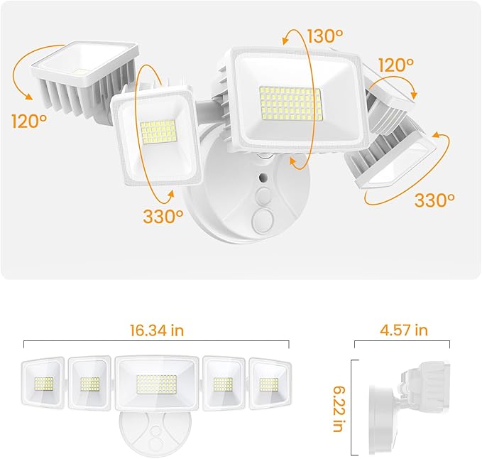 Onforu 150W LED Flood Lights Outdoor 15000LM Brightness Security Light Switch Controlled 6500K Outside Floodlight with 5 Adjustable Heads Waterproof Exterior Light for Yard Garage Patio