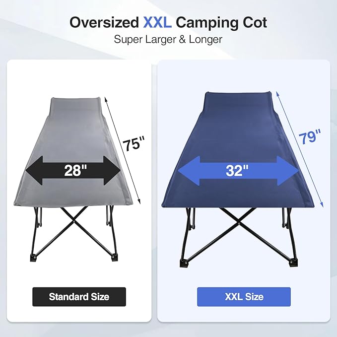 REDCAMP Oversized Heavy Duty Camping cots for Adults 500lbs Extra Wide Tall Portable Sleeping Cots XL Cots for Outdoor or Indoor Office Blue