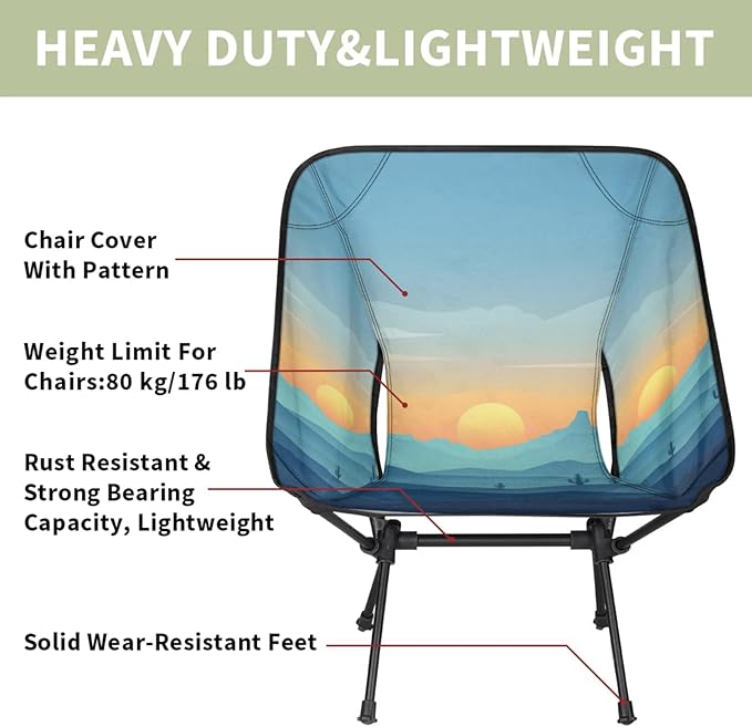 Honeybaby Folding Camping Chair Mountain Cactus Sun Camping Chairs Lightweight Portable Chair Outdoor Foldable Chairs for Camping Travel Picnic Beach Hiking