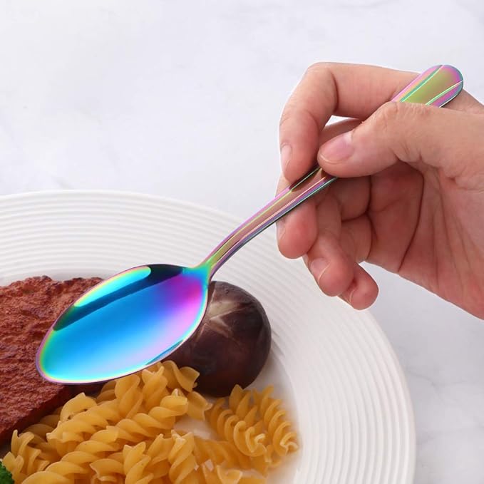 Buyer Star 20-Piece Rainbow Silverware Flatware Set Stainless Steel Travel Eating Utensil for Picnic Camping Service for 5 Dishwasher Safe
