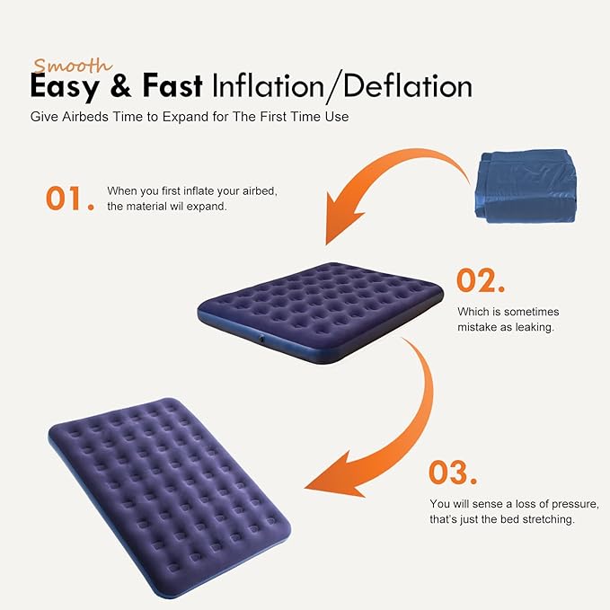 RAPTAVIS Queen Size Air Mattress Inflatable Bed Blow Up Mattress Camping Sleeping Pad