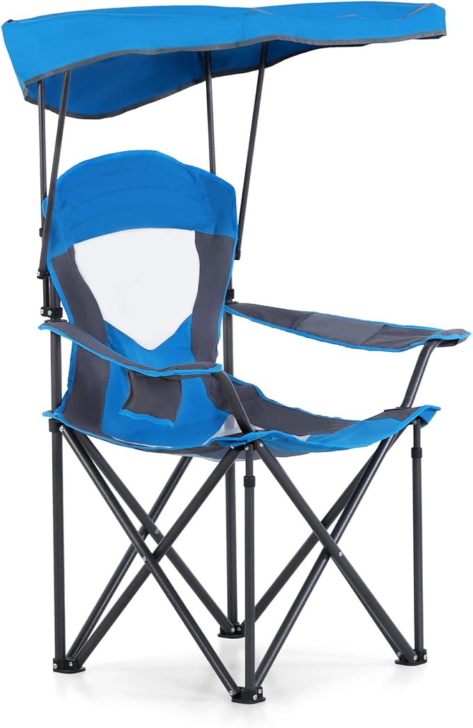 ALPHA CAMP Camp Chair with Shade Canopy Folding Camping Chair with Cup Holder and Carry Bag for Outdoor Camping Hiking Beach Heavy Duty 300 LBS Royal Blue