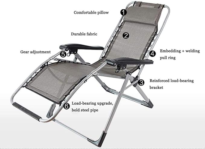 Folding Lounger Chair Camping Garden Deck Chairs Portable Breathable Sun Lounger for Patio Garden Beach Pool Outdoor Lightweight Recliner - Black Brown