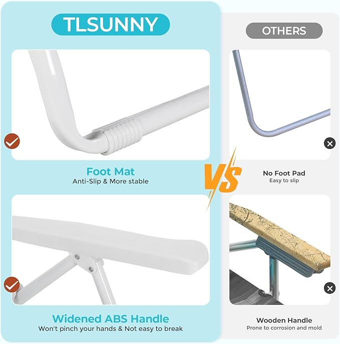 TLSUNNY 25 W Low Beach Chair for Adults W/5-Position Lay Flat &amp Cooler Pouch Folding Backpack Beach Chair W/Headrest Storage Bag Towel Bar Foot Mat for Camping350LBS(1 Blue/Green 8.9″)