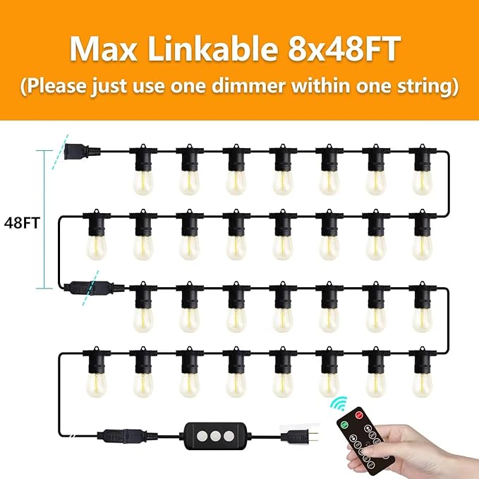 96FT LED Outdoor String Lights with Dimmer &amp Timer Shatterproof IP65 Waterproof Patio Lights for Christmas Party Wedding Decoration