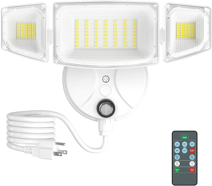 iMaihom 100W Dusk to Dawn Outdoor Lighting 10000LM Plug in Flood Lights with Remote Control 2 Modes IP65 Waterproof Led Exterior Security Light with Photocell 6500K Floodlight for Yard Garage White