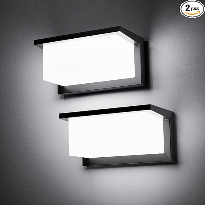 Outdoor Wall Sconce Lights 2 Pack Daylight Modern LED Exterior Wall Light 1500LM 3CCT Selectable 3000K 4000K 5000K Waterproof Wall Mounted Light with Flood-Effect Lighting for Porch Garage