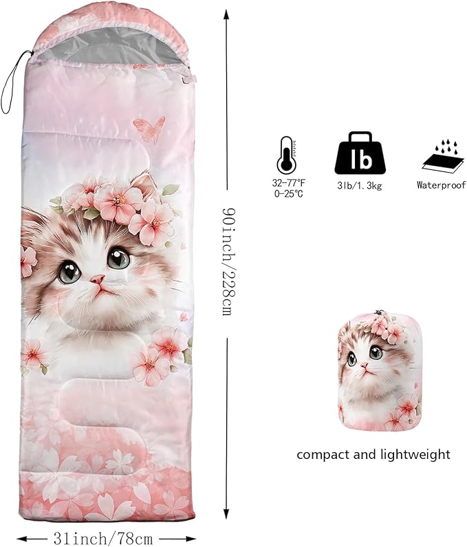 HOSIMA Kids Cute Dog Sleeping BagDifferent Pet Dogs Pattern Cold Weather Gear for CampingAnimal Themed with Christmas Tree Print Waterproof Sleeping Bags for Outdoors Hiking.